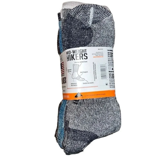 OMNI-WOOL 3-Pack Merino Wool Sz Large Hikers Wicking Arch Support Socks NWT - Picture 6 of 14